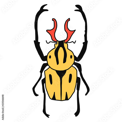 vector illustration of a hand-made barbel beetle.Flat design. insect isolated on a white background. It is suitable for children s books, postcards, fabrics, educational websites or apps. photo