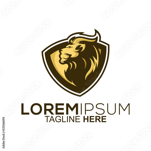 golden lion shield logo design vector