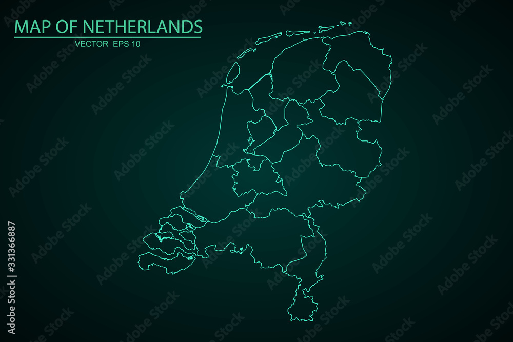 Map of Netherlands - Blue Geometric Rumpled Triangular , Polygonal Design For Your . High detailed vector map - netherlands. Vector illustration eps 10. - Vector
