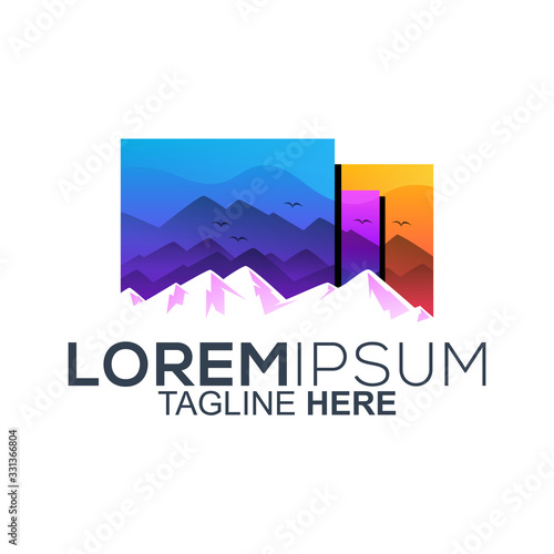 colorful mountain logo design vector