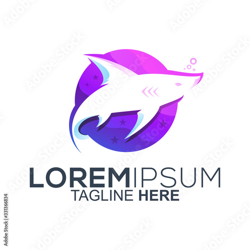 colorful shark logo design vector