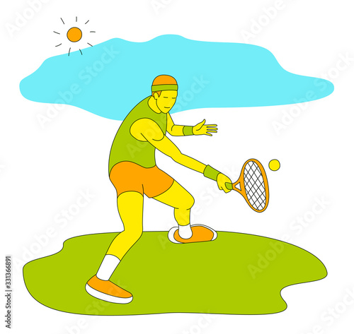 Boy playing tennis.Vector illustration in a flat style. Isolated on a white background. Sports concept.