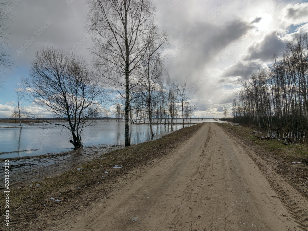 landscape with a flooded lake in spring landscape with a flooded lake in spring