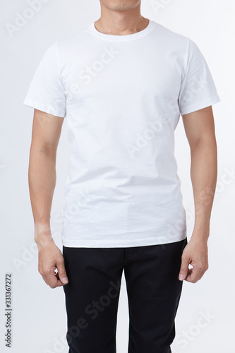 Men perfect body wear the white tshirt mockup template design with clipping path.