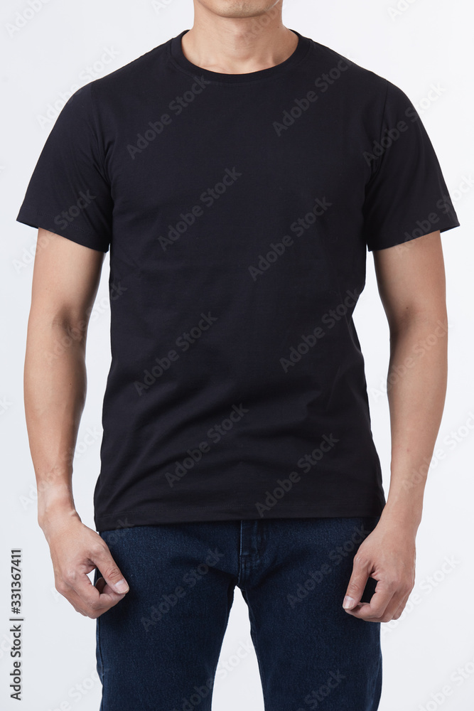 Men perfect body wear the black tshirt mockup template design with clipping path. Men perfect body wear the black tshirt mockup template design with clipping path.
