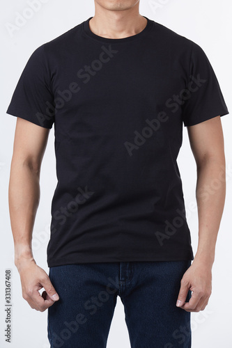 Men perfect body wear the black tshirt mockup template design with clipping path.