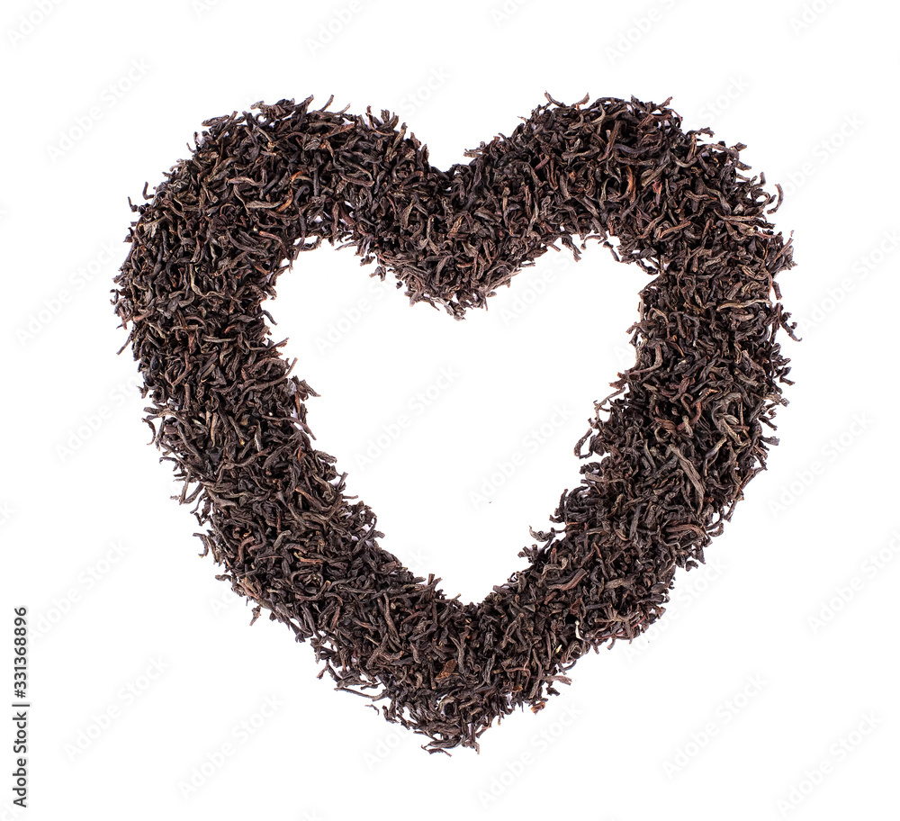 Organic dried tea leaves placed in a heart shape, delicious, natural