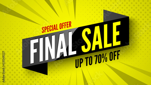 Special offer final sale banner, up to 70% off. Vector illustration.
