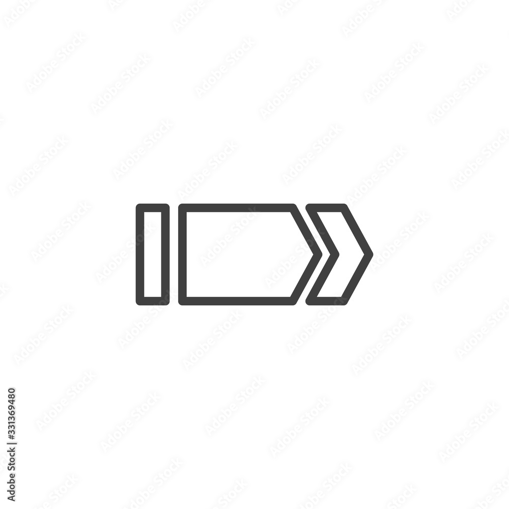 Arrow right line icon. Forward linear style sign for mobile concept and web design. Two arrows pointing right outline vector icon. Symbol, logo illustration. Vector graphics Arrow right line icon. Forward linear style sign for mobile concept and web design. Two arrows pointing right outline vector icon. Symbol, logo illustration. Vector graphics