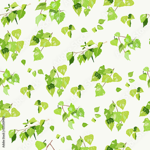 Pattern of juicy green birch leaves
