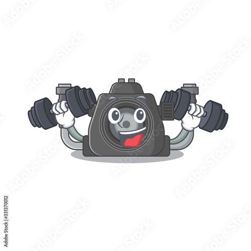 Smiley Fitness exercise underwater camera cartoon character raising barbells