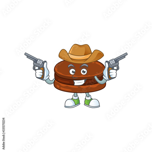 Cool cowboy cartoon design of chocolate alfajor holding guns
