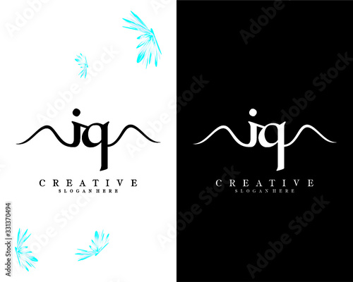 letter iq, qi creative handwriting logo design vector