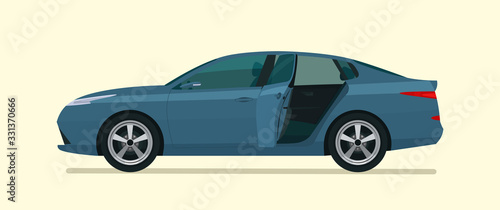 Sedan car with open door. Vector flat style illustration.