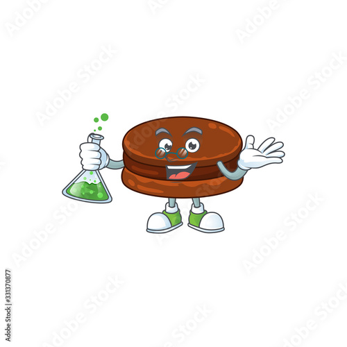 Chocolate alfajor brainy Professor Cartoon design grasp a glass tube