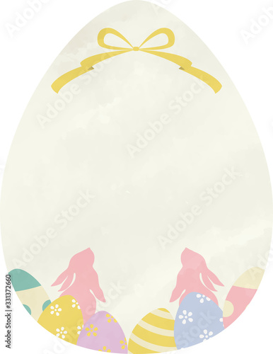 ハッピーイースター　水彩風 ウサギ&リボン　フレーム素材
