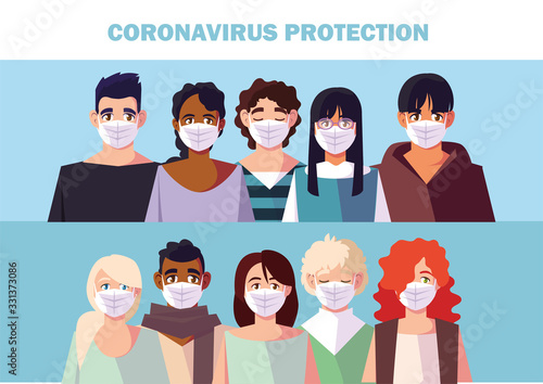 people with medical face mask, coronavirus prevention