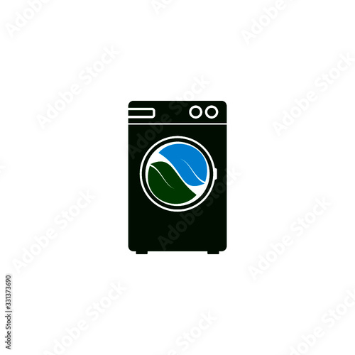 Eco Laundry Dry Cleaner Logo Design Template. Washing machine icon isolated on white background