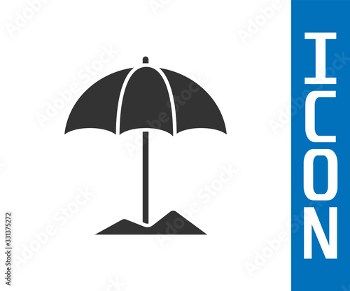 Grey Sun protective umbrella for beach icon isolated on white background. Large parasol for outdoor space. Beach umbrella. Vector Illustration