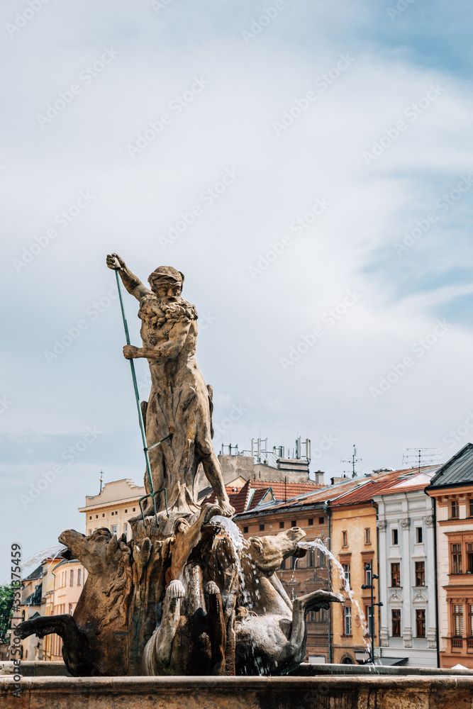 Neptune Fountain and Dolni Namesti old town square in Olomouc, Czech Republic