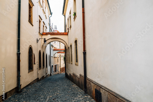 Medieval old town narrow alley in Olomouc  Czech Republic