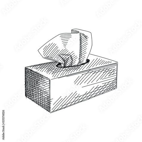 Hand-drawn sketch of the tissue box. Tissue out of the box. Protective measures against coronavirus/COVID-19