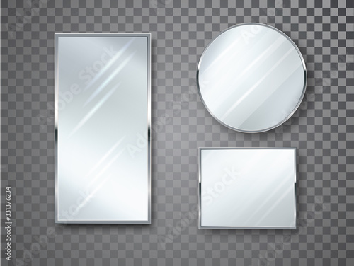 Mirrors set isolated with blurry reflection. Mirror frames or mirror decor interior vector realistic illustration
