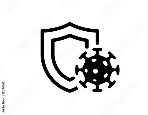 Immune system concept. Hygienic medical black shield protecting from coronavirus COVID-19 icon. Human immunity sign. Corona virus defense symbol vector isolated illustration