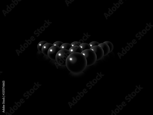 Black billiard balls on a black smooth background