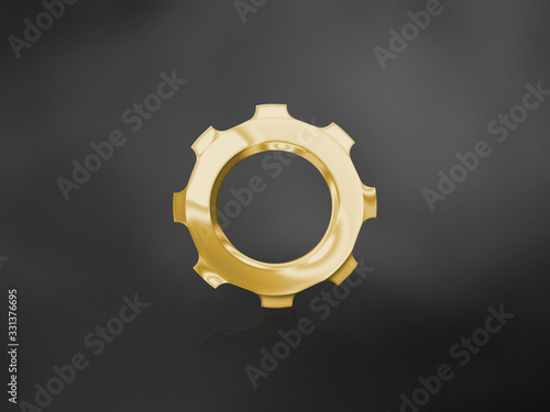 Gold gear on a gradient textured black background