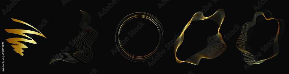 Vector abstract graphics of gold lines and shapes on a black background for social networks, postcards, banners, newsletters, discounts, cover art, screensavers, discount cards Vector abstract graphics of gold lines and shapes on a black background for social networks, postcards, banners, newsletters, discounts, cover art, screensavers, discount cards