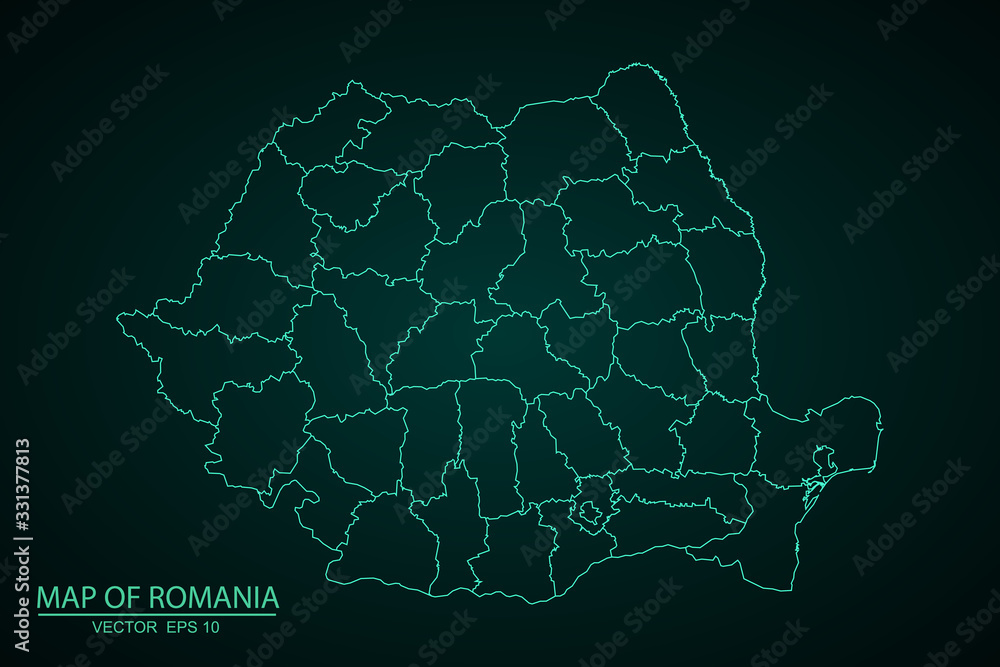 Obraz premium Romania map,border with blue,turquoise gradient. Vector illustration - Vector