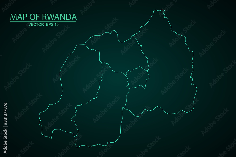 Rwanda map filled with light blue gradient. High resolution. Mercator projection, High Detailed Blue Map of Rwanda isolated on white background. Vector illustration eps 10. - Vector