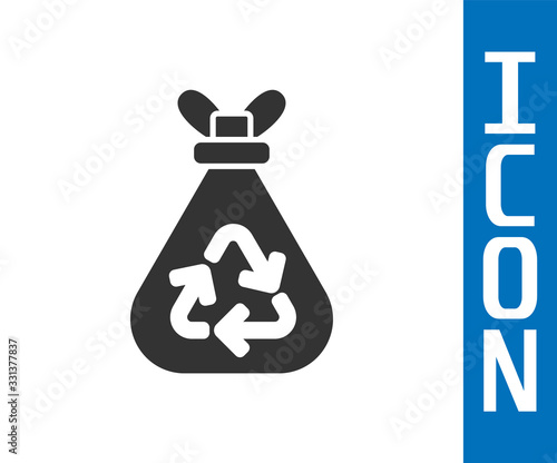 Grey Garbage bag with recycle symbol icon isolated on white background. Trash can icon. Recycle basket sign. Vector Illustration