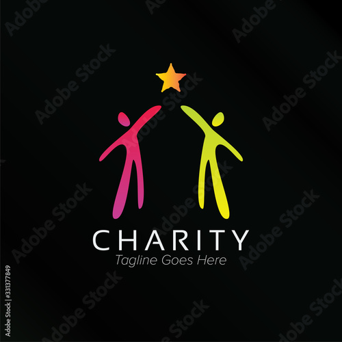 Two people raising star Logo Template for Charity or Philanthropies