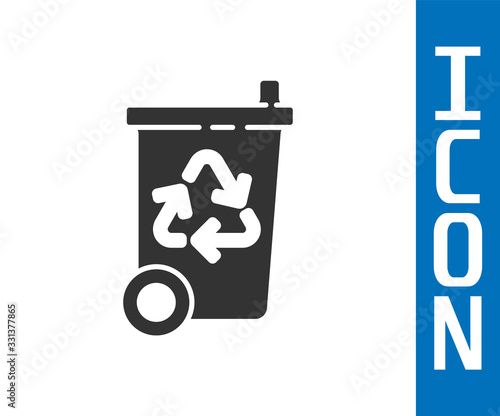 Grey Recycle bin with recycle symbol icon isolated on white background. Trash can icon. Garbage bin sign. Recycle basket sign. Vector Illustration