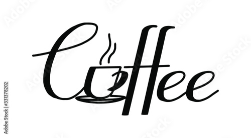 Hot coffee. Vector illustration of coffee lettering for cafe. Logo for coffee company. Template of banner or poster for coffee shop or restaurant.