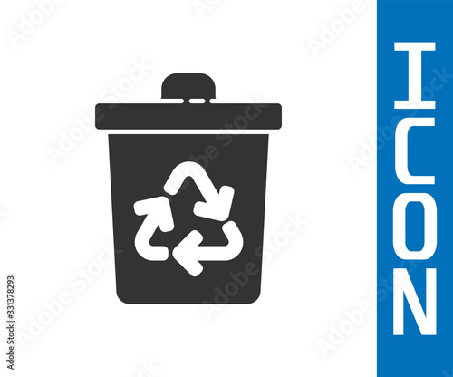 Grey Recycle bin with recycle symbol icon isolated on white background. Trash can icon. Garbage bin sign. Recycle basket sign. Vector Illustration