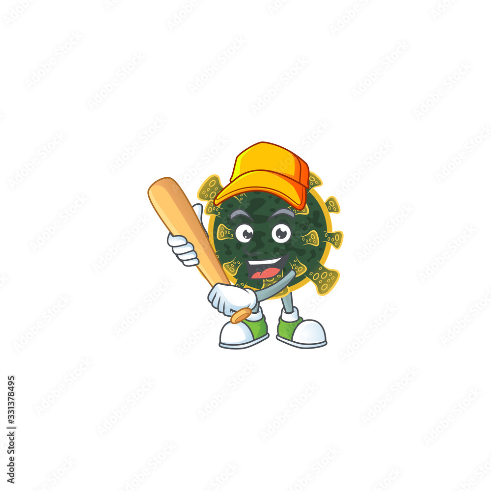 Cartoon design of new coronavirus having baseball stick Cartoon design of new coronavirus having baseball stick