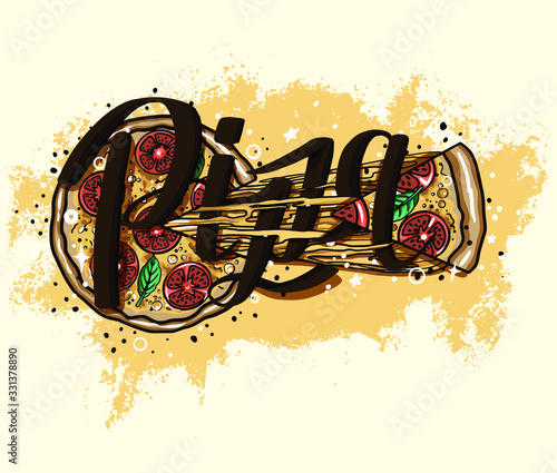 pizza illustration, Italian food, fast food vector Basil