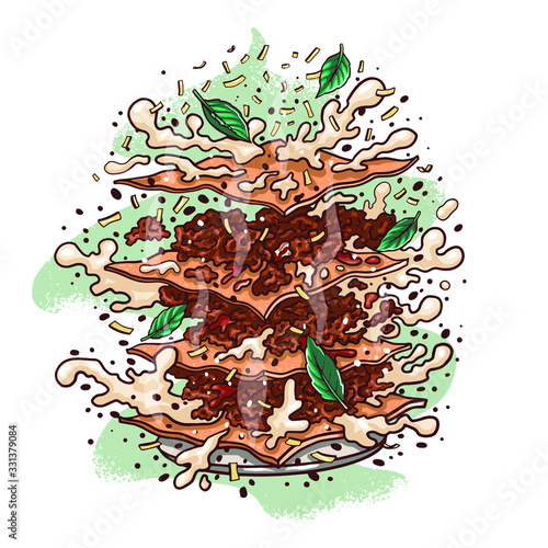 lasagna an Italian dish, pastry kitchen mince the Basil and sauce Bechamel