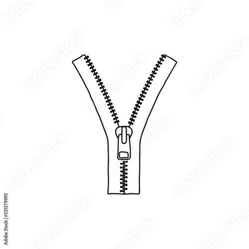 Zipper line icon. Freehand outline zipper. Black ink hand drawn object ,  doodle, cartoon. 