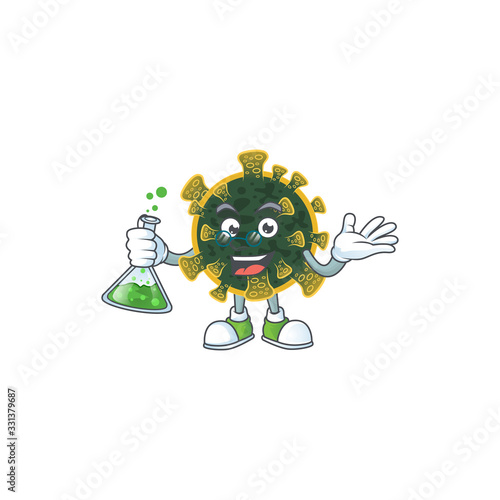 New coronavirus brainy Professor Cartoon design grasp a glass tube