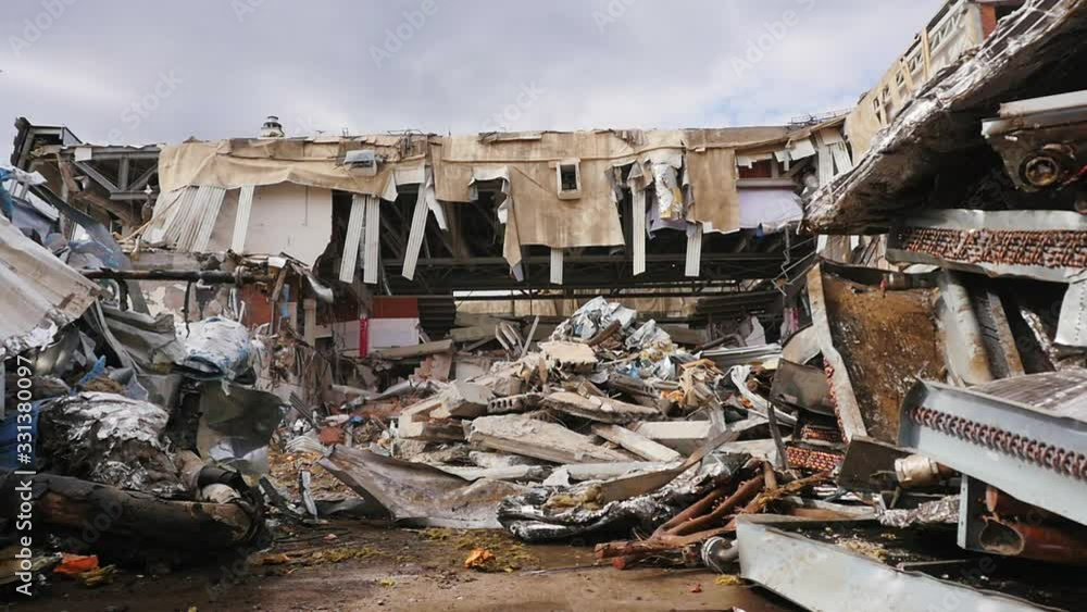destroyed hockey stadium with garbage at demolition works destroyed hockey stadium with garbage at demolition works