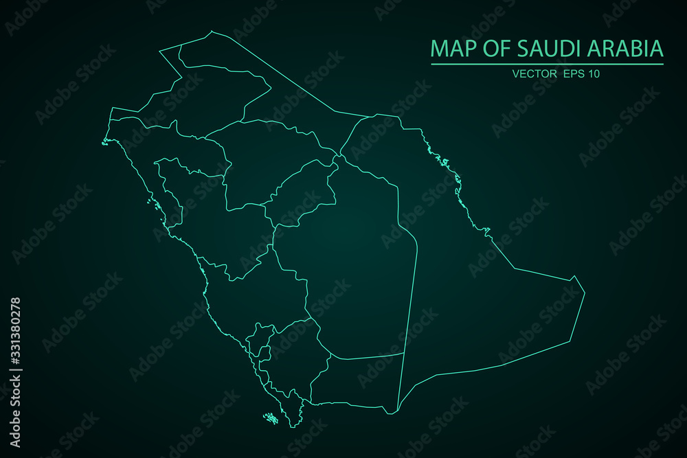Fototapeta premium Saudi Arabia map - blue geometric rumpled triangular low poly style gradient graphic background , polygonal design for your . Vector illustration eps 10. - Vector