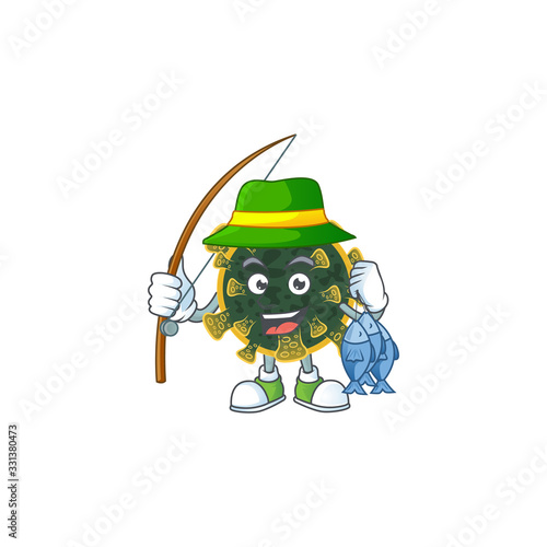 Cartoon character of funny Fishing new coronavirus