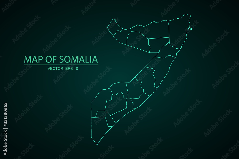 Map of Somalia, map - blue geometric rumpled triangular low poly style gradient graphic background , polygonal design for your . Vector illustration eps 10. - Vector