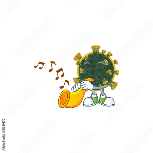 New coronavirus cartoon character playing music with a trumpet