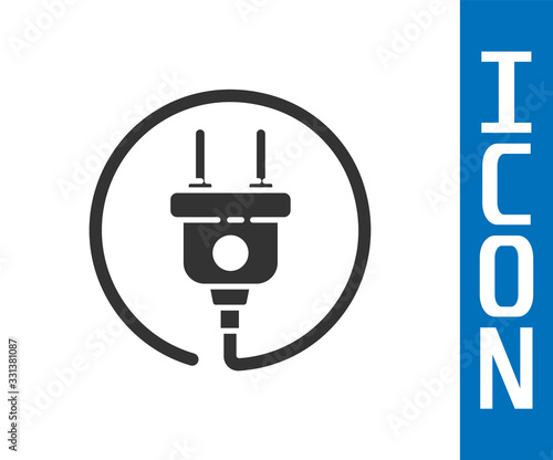 Grey Electric plug icon isolated on white background. Concept of connection and disconnection of the electricity. Vector Illustration
