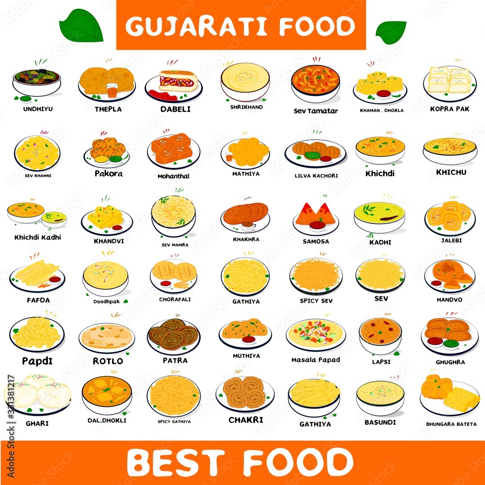 Gujarat Food Or Gujarati Food Vector Stock Vector Adobe Stock